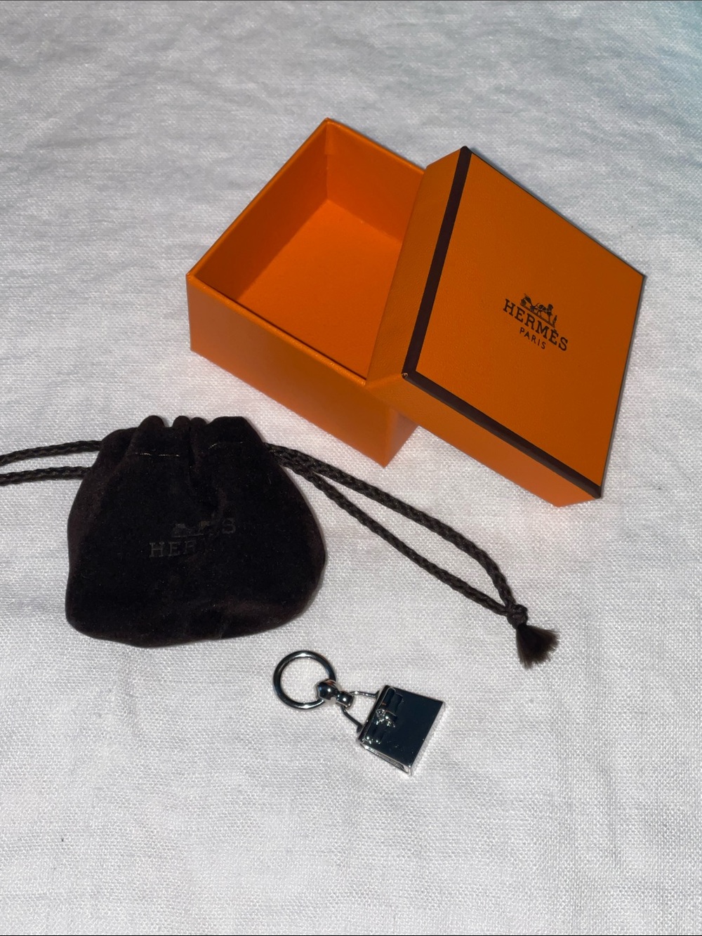 Authentic HERMES Kelly Bag Motif Metal Charm Pendant Silver Hardware w/ Box
